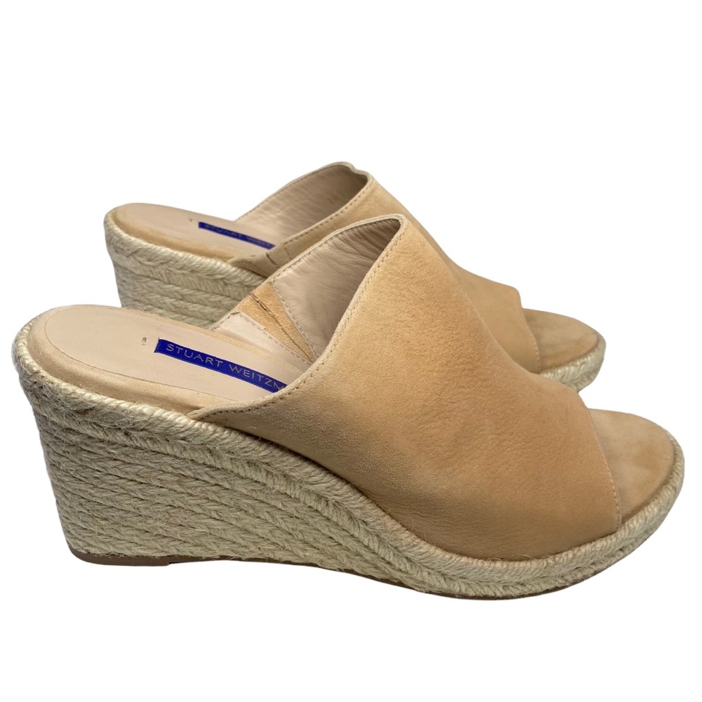 new Stuart Weitzman ❃ Platform Suede Espadrille Wedge Sandal ❃ Adobe Champagne - Picture 5 of 16